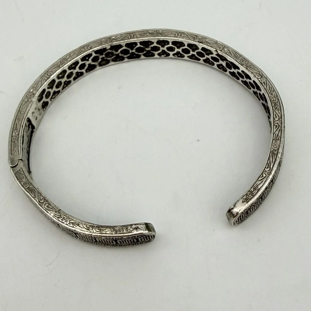 Vtg 925 Sterling Silver Diamond Cuff Bracelet Open Work Honey Comb Designer JSP